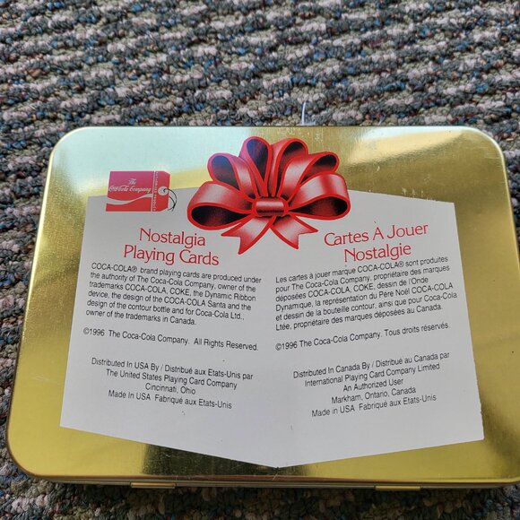 Coca Cola Christmas Santa Playing Cards Tin NEW Nostalgia Coke 1996 Two Decks T8 - Picture 4 of 6